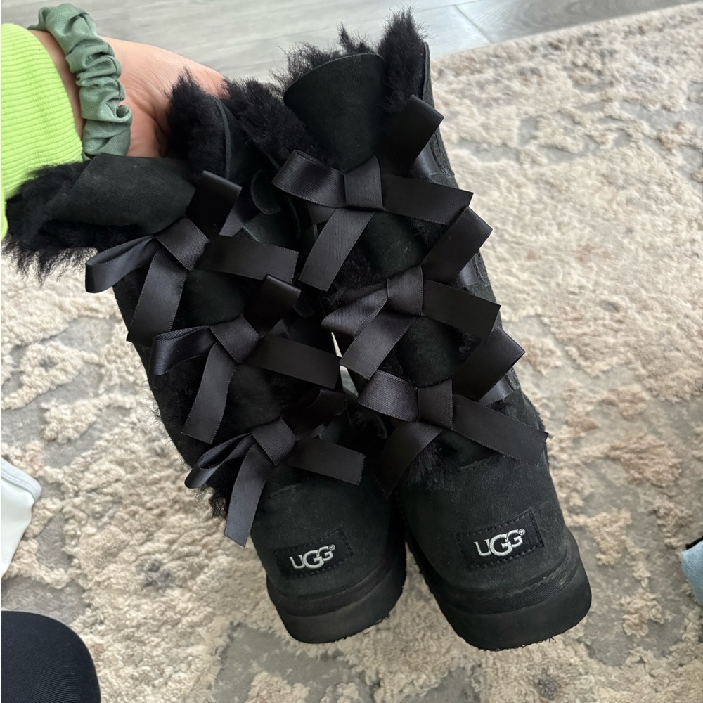 UGG Women's Black Furry Bow Boots